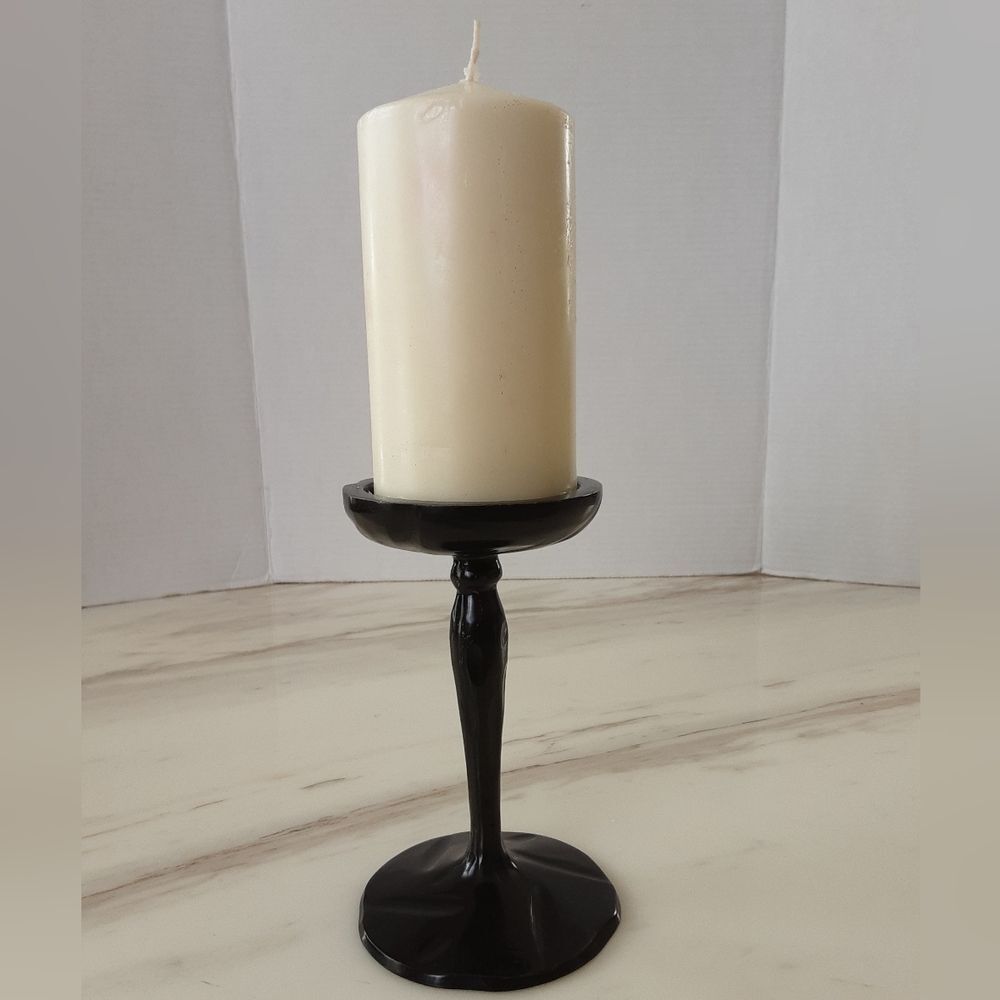 Black Brass Metal Traditional Decorative Pillar Candle Stand Holder 7" Tall